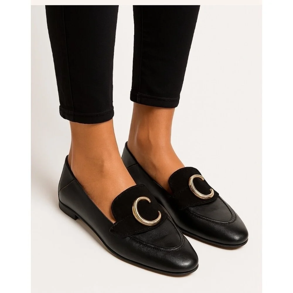 Chloe C Logo Convertible Suede Mule Nubuck Leather Loafers Size EU 42/US 11.5